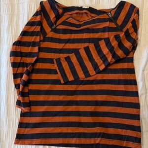 Striped Orange and Black Long Sleeve Top boat neck
